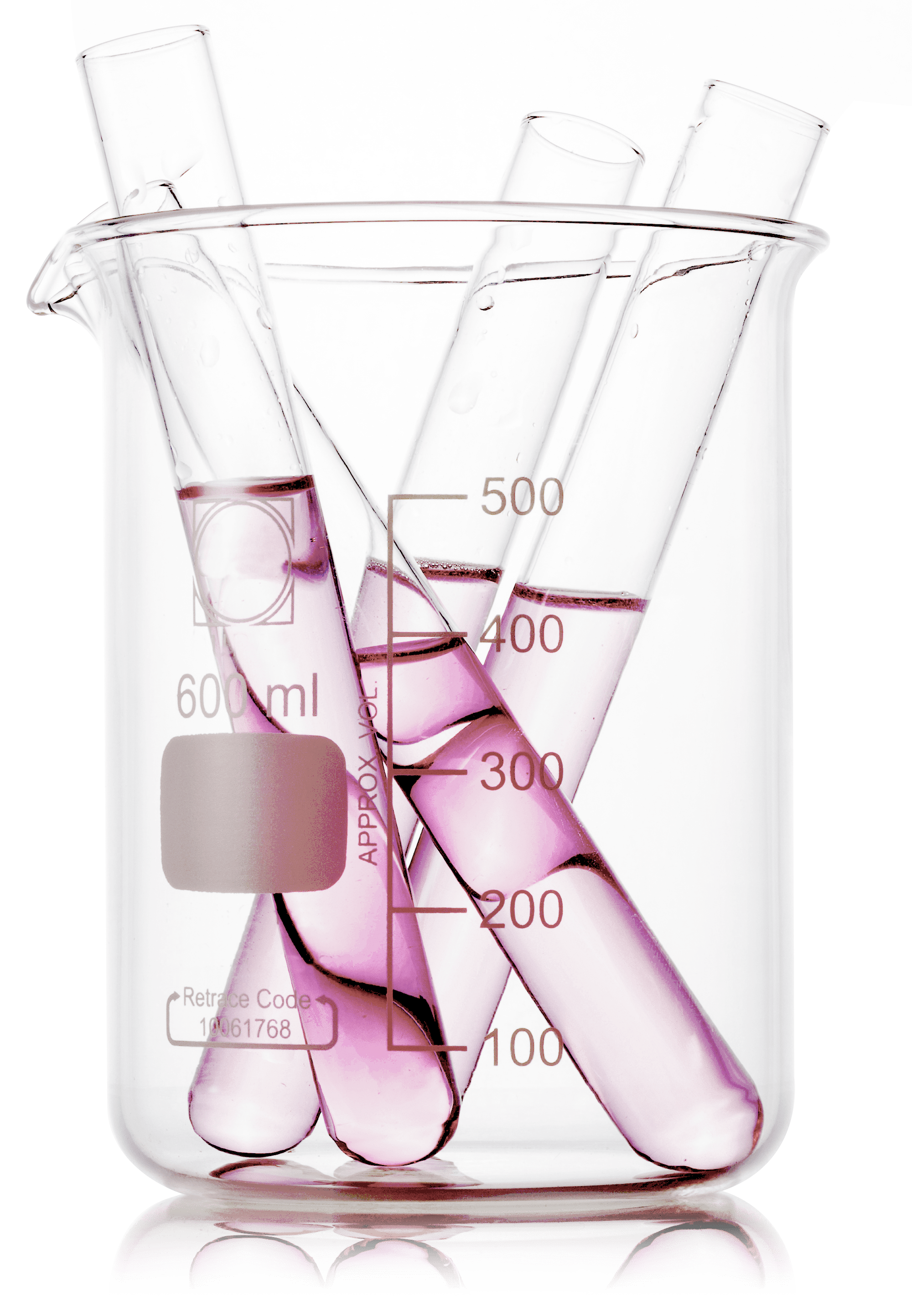 Beaker with test tubes containing magenta liquid